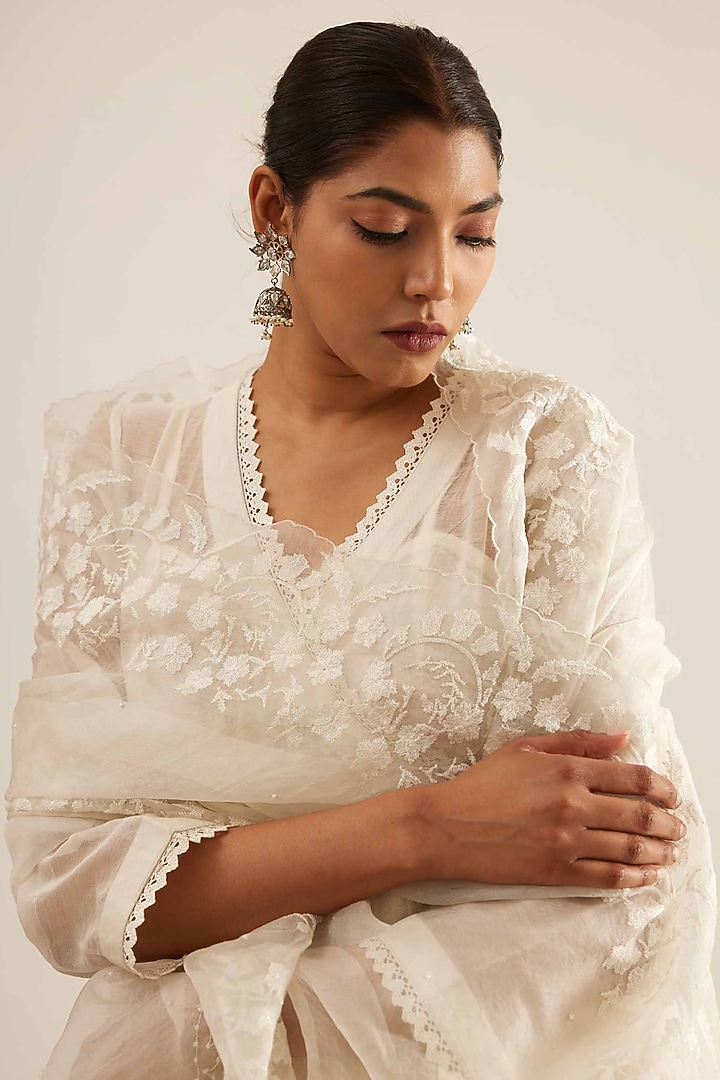 White Chanderi Angrakha Kurta Set by Sihali Jageer at Pernia's Pop Up Shop