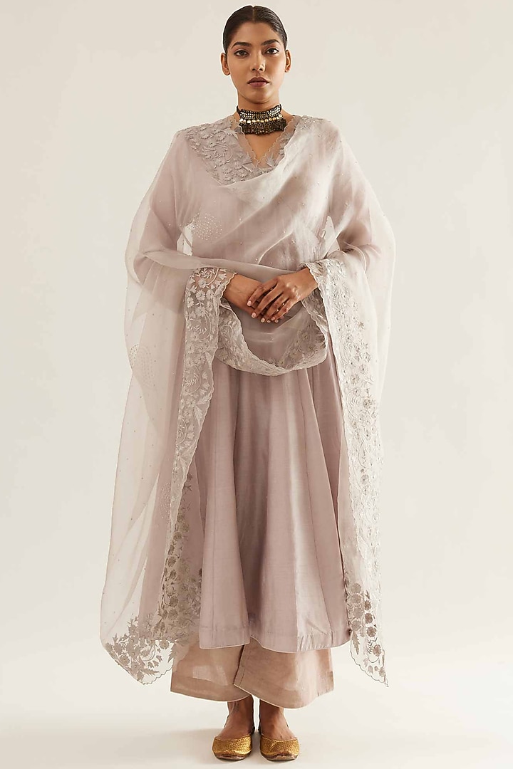 Purple Chanderi Angrakha Kurta Set by Sihali Jageer at Pernia's Pop Up Shop