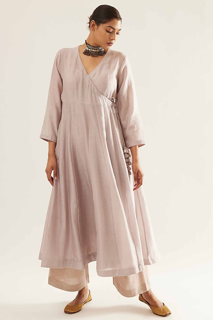 Purple Chanderi Angrakha Kurta Set by Sihali Jageer at Pernia's Pop Up Shop