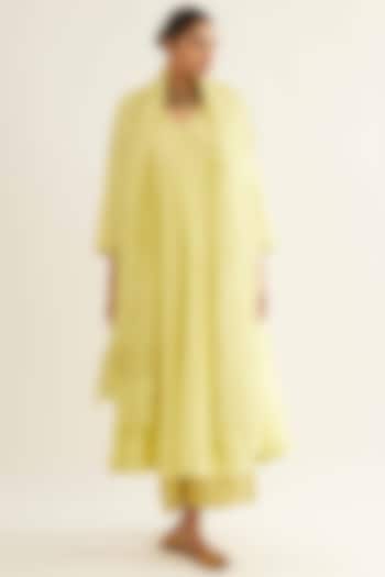 Yellow Chanderi Angrakha Kurta Set by Sihali Jageer at Pernia's Pop Up Shop
