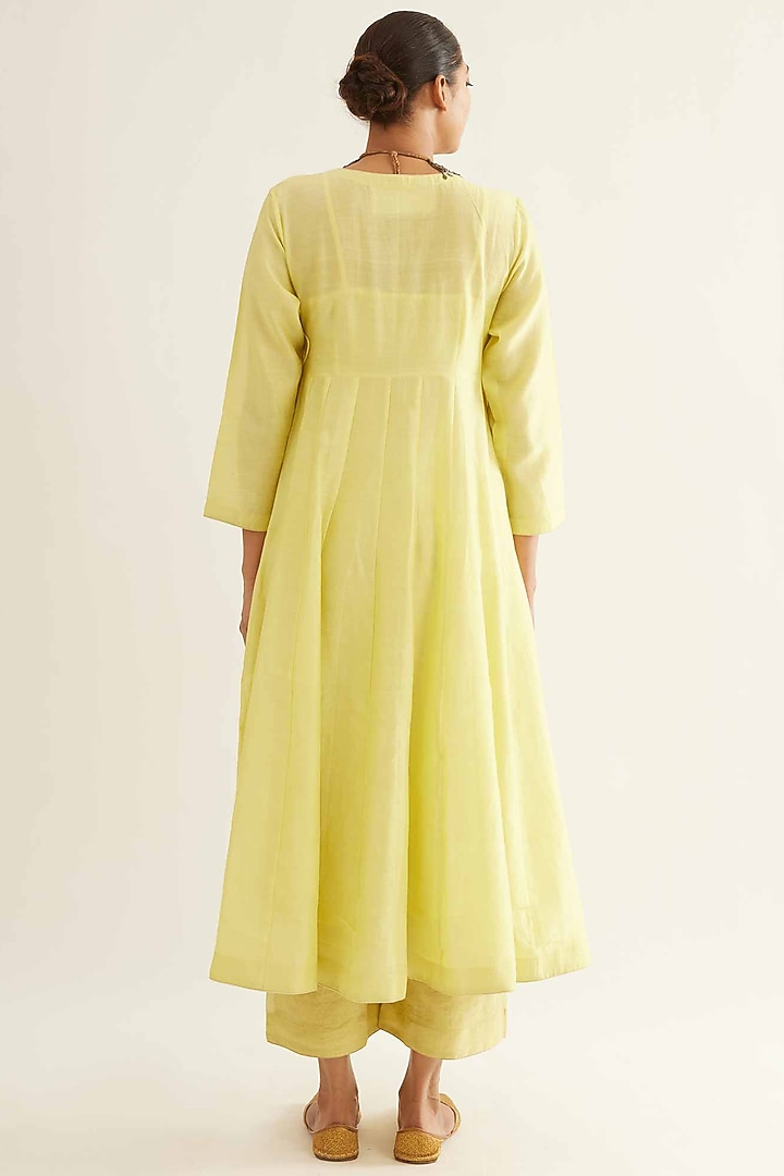 Yellow Chanderi Angrakha Kurta Set by Sihali Jageer at Pernia's Pop Up Shop