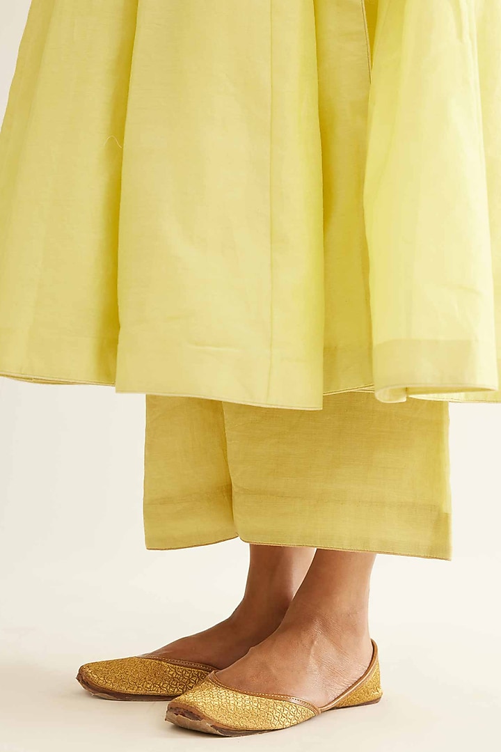 Yellow Chanderi Angrakha Kurta Set by Sihali Jageer at Pernia's Pop Up Shop