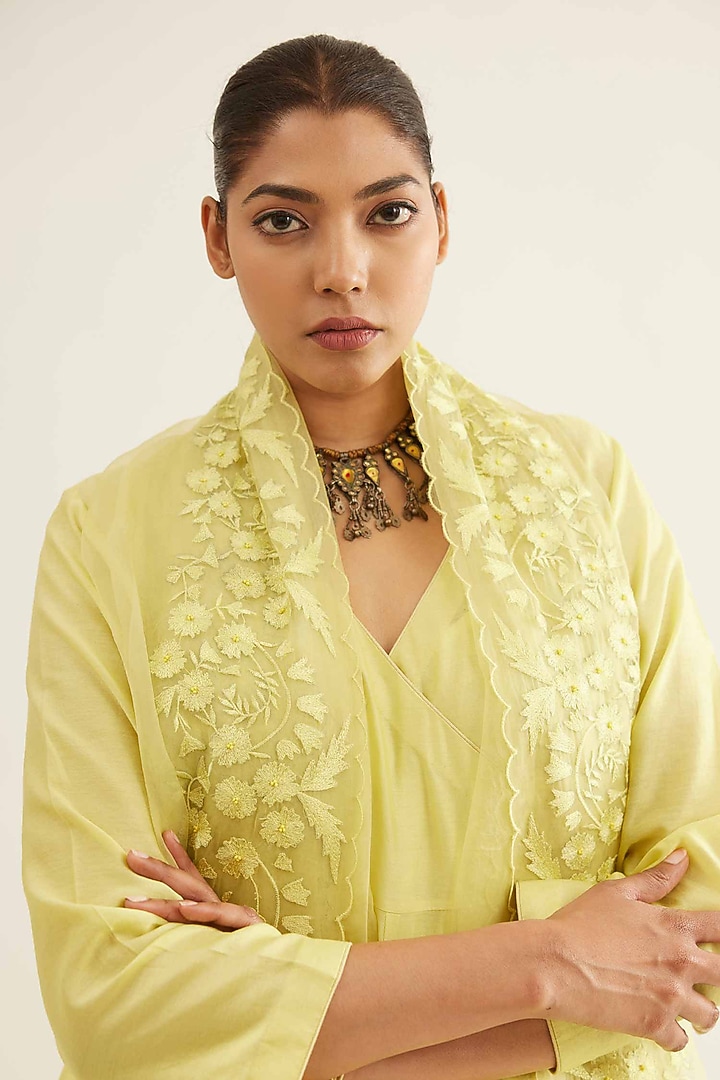 Yellow Chanderi Angrakha Kurta Set by Sihali Jageer at Pernia's Pop Up Shop