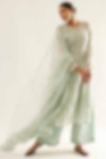 Blue Chanderi Embroidered Kalidar Kurta Set by Sihali Jageer at Pernia's Pop Up Shop