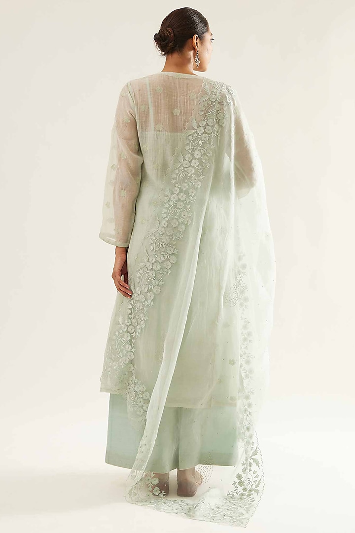 Blue Chanderi Embroidered Kalidar Kurta Set by Sihali Jageer at Pernia's Pop Up Shop