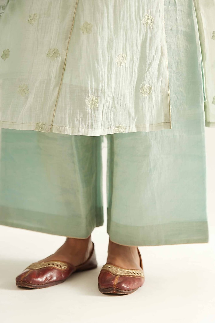 Blue Chanderi Embroidered Kalidar Kurta Set by Sihali Jageer at Pernia's Pop Up Shop
