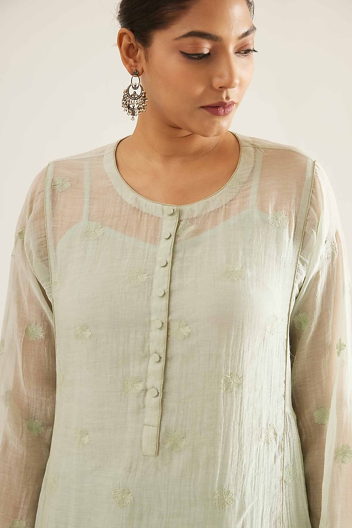 Blue Chanderi Embroidered Kalidar Kurta Set by Sihali Jageer at Pernia's Pop Up Shop