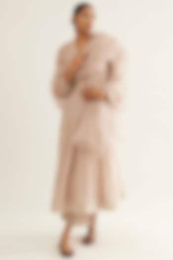 Pink Chanderi Boota Embroidered Angrakha Kurta Set by Sihali Jageer at Pernia's Pop Up Shop