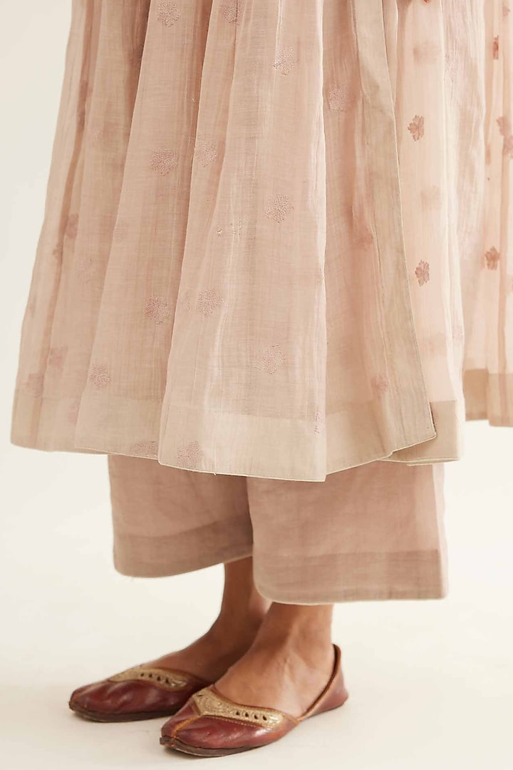 Pink Chanderi Boota Embroidered Angrakha Kurta Set by Sihali Jageer at Pernia's Pop Up Shop