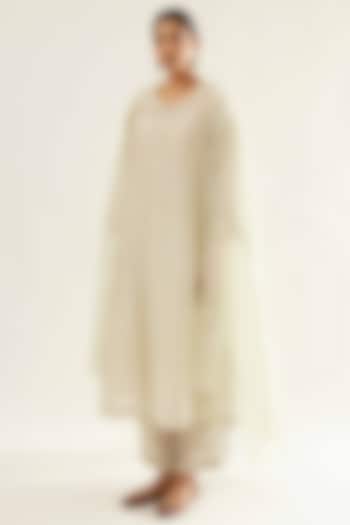 Light Pista Green Chanderi Angrakha Kurta Set by Sihali Jageer at Pernia's Pop Up Shop