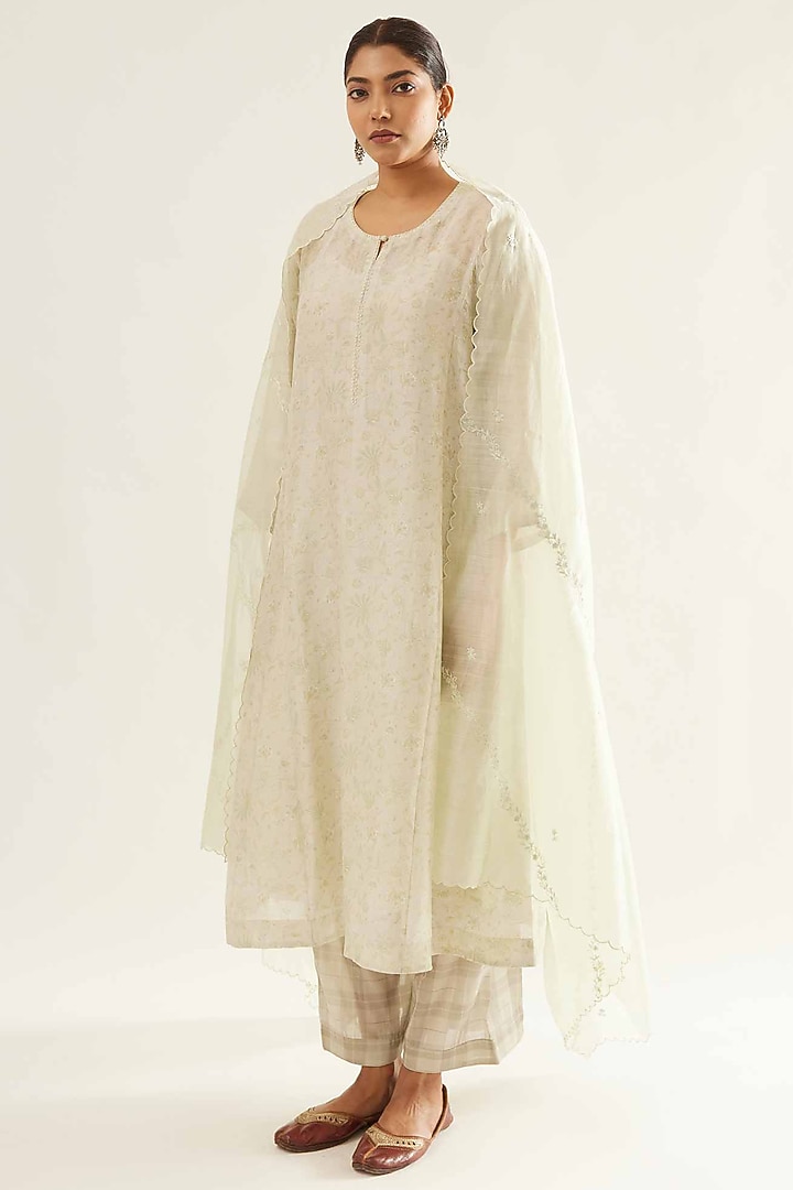 Light Pista Green Chanderi Angrakha Kurta Set by Sihali Jageer at Pernia's Pop Up Shop