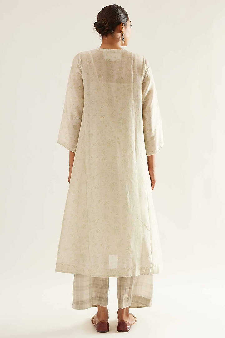 Light Pista Green Chanderi Angrakha Kurta Set by Sihali Jageer at Pernia's Pop Up Shop