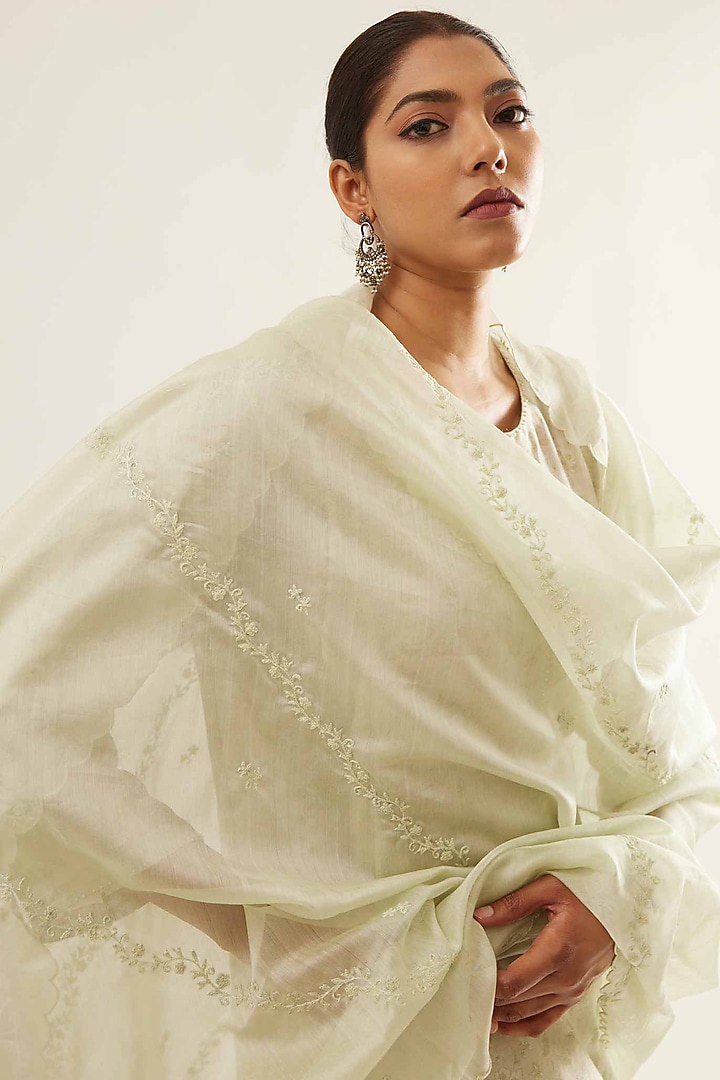 Light Pista Green Chanderi Angrakha Kurta Set by Sihali Jageer at Pernia's Pop Up Shop