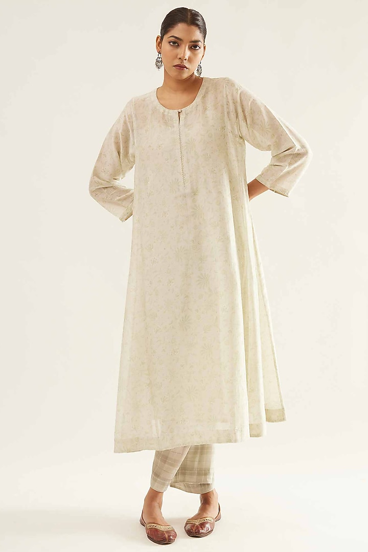 Light Pista Green Chanderi Angrakha Kurta Set by Sihali Jageer at Pernia's Pop Up Shop