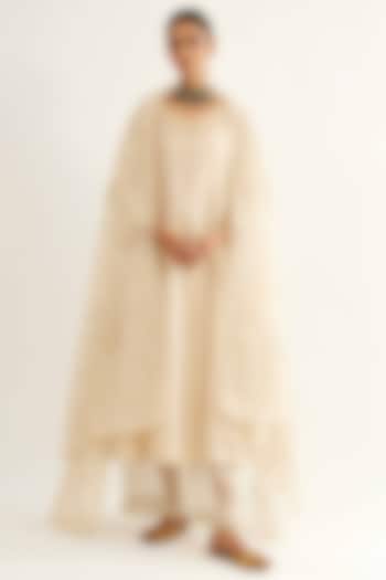 Gold & Beige Chanderi Stripe Kurta Set by Sihali Jageer at Pernia's Pop Up Shop