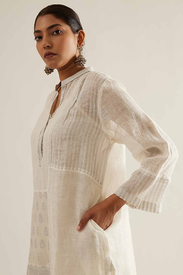 White Linen Patch Kurta by Sihali Jageer at Pernia's Pop Up Shop