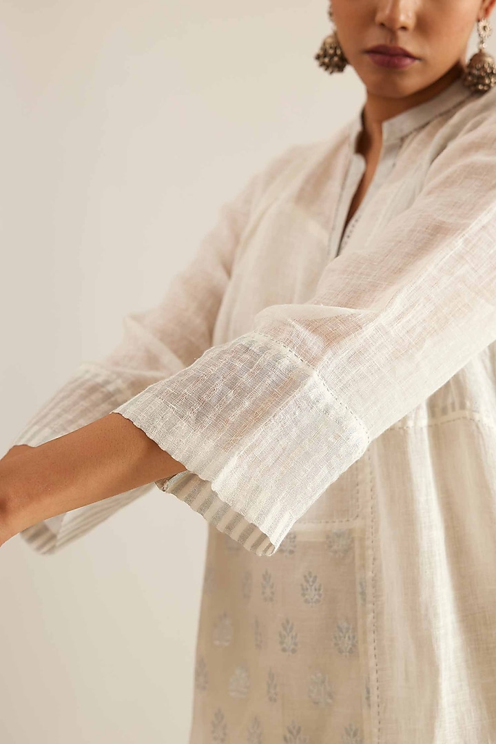 White Linen Patch Kurta by Sihali Jageer at Pernia's Pop Up Shop