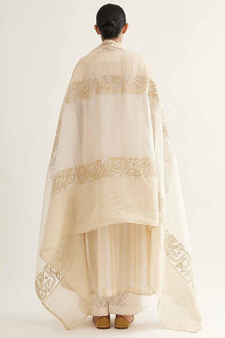 Beige & Off-White Maheshwari Kalidar Kurta Set by Sihali Jageer at Pernia's Pop Up Shop