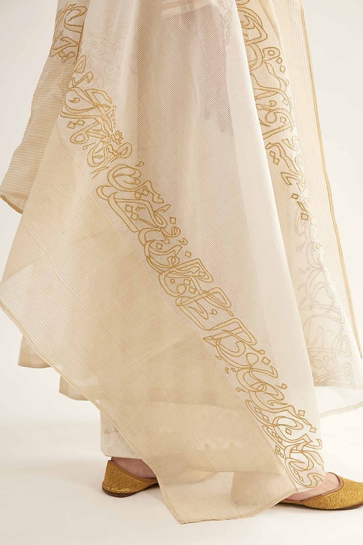 Beige & Off-White Maheshwari Kalidar Kurta Set by Sihali Jageer at Pernia's Pop Up Shop