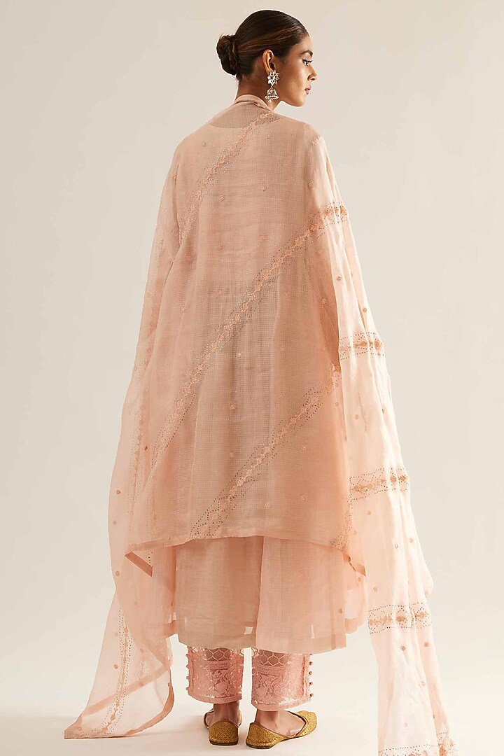 Pink Kota Silk & Chanderi Tissue Embroidered Kurta Set by Sihali Jageer at Pernia's Pop Up Shop