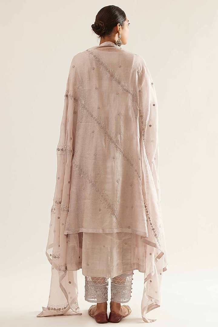 Pink Kota Silk & Chanderi Tissue Embroidered Kurta Set by Sihali Jageer at Pernia's Pop Up Shop