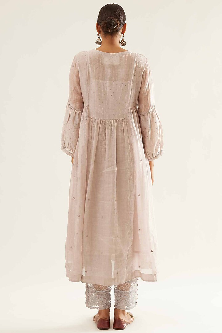 Pink Kota Silk & Chanderi Tissue Embroidered Kurta Set by Sihali Jageer at Pernia's Pop Up Shop