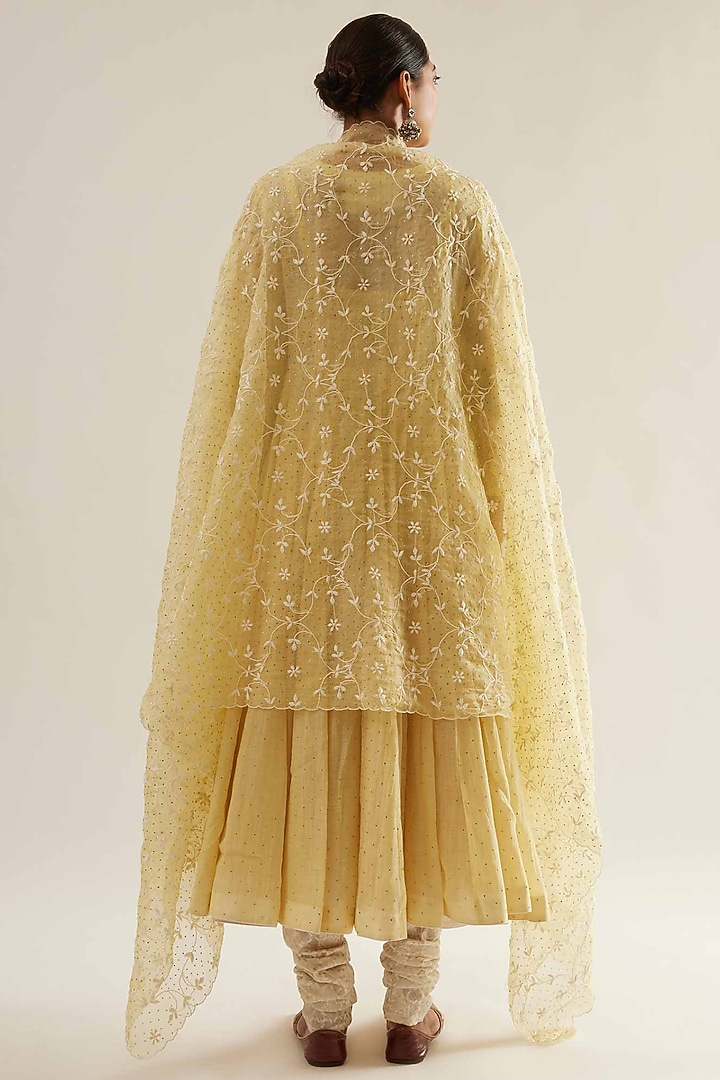 Lemon Chanderi Chikankari Embroidered Wedding Anarkali Set by Sihali Jageer at Pernia's Pop Up Shop