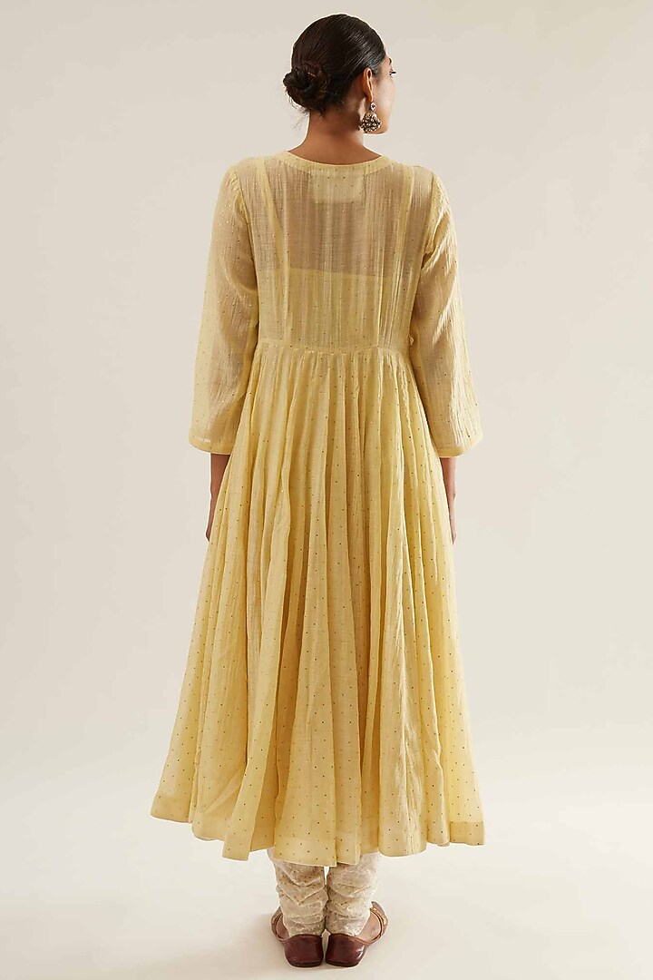 Lemon Chanderi Chikankari Embroidered Wedding Anarkali Set by Sihali Jageer at Pernia's Pop Up Shop