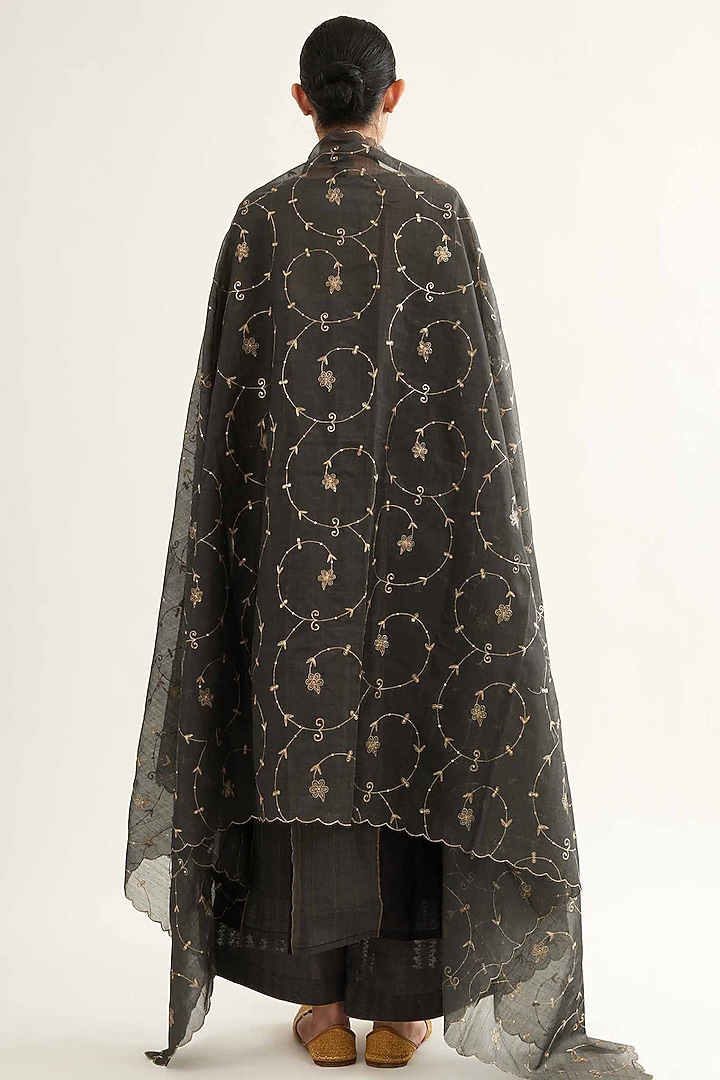 Black Maheshwari Stripe Kalidar Kurta Set by Sihali Jageer at Pernia's Pop Up Shop