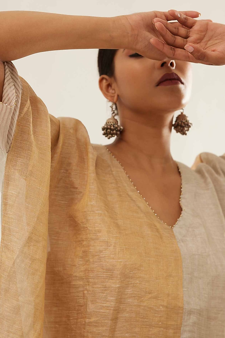 Gold & Silver Tissue Linen Kaftan by Sihali Jageer at Pernia's Pop Up Shop
