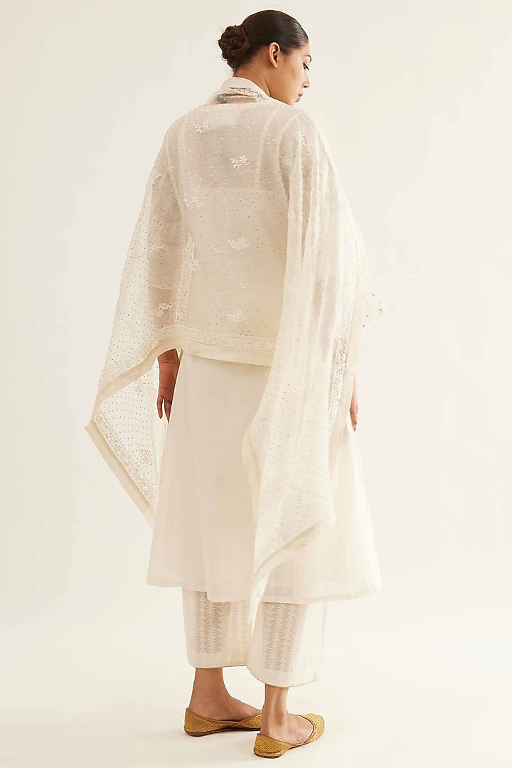 White Chanderi Cutwork Embroidered Kurta Set by Sihali Jageer at Pernia's Pop Up Shop