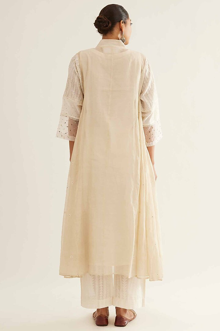 White Chanderi Tissue Cutwork Embroidered Kurta Set by Sihali Jageer at Pernia's Pop Up Shop