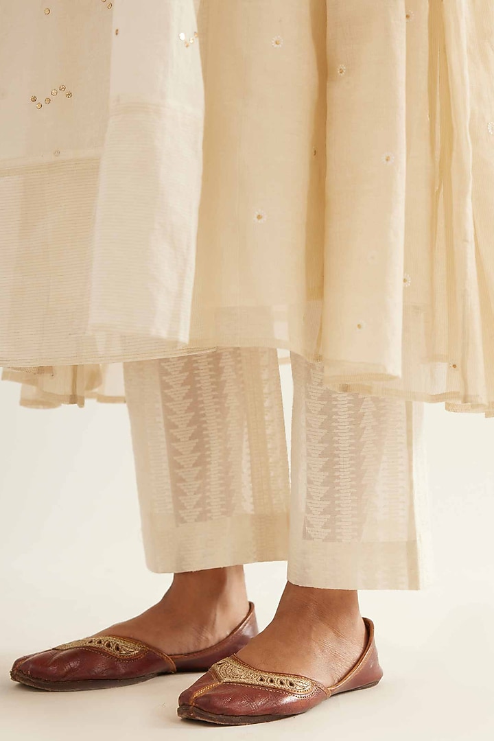 White Chanderi Tissue Cutwork Embroidered Kurta Set by Sihali Jageer at Pernia's Pop Up Shop