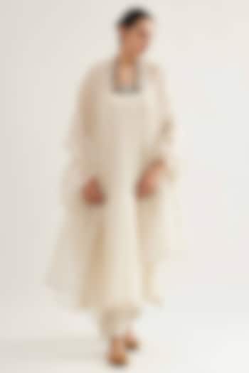 White Maheshwari Stripe Kurta Set by Sihali Jageer at Pernia's Pop Up Shop