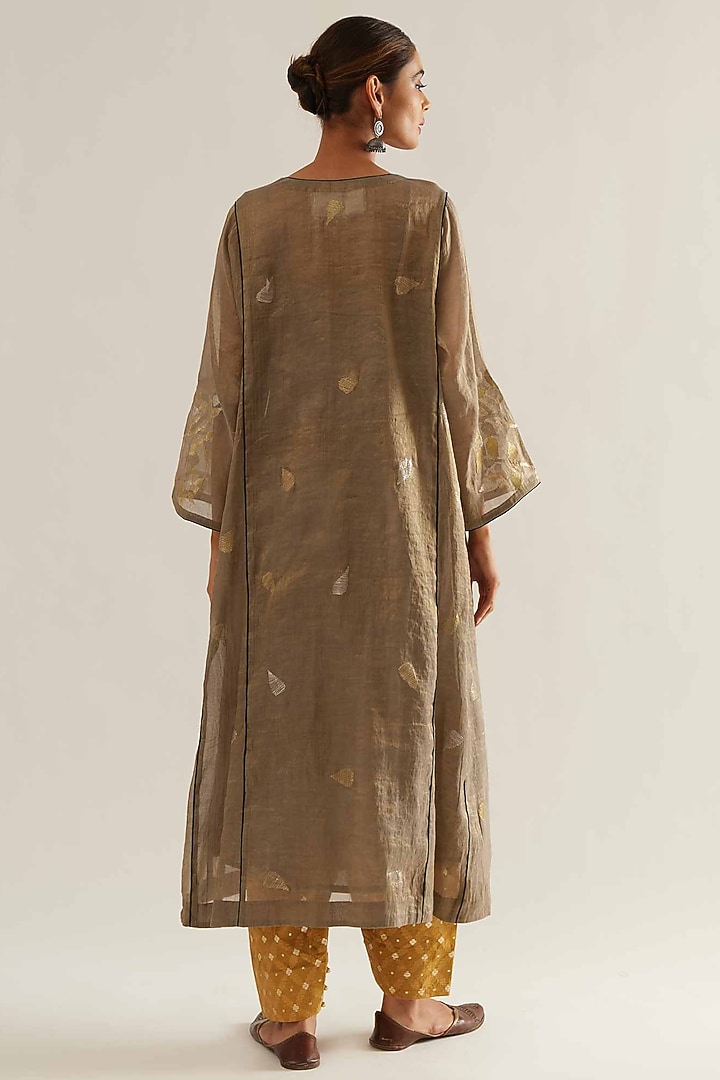 Charcoal Grey Chanderi Embroidered Kalidar Kurta Set by Sihali Jageer at Pernia's Pop Up Shop