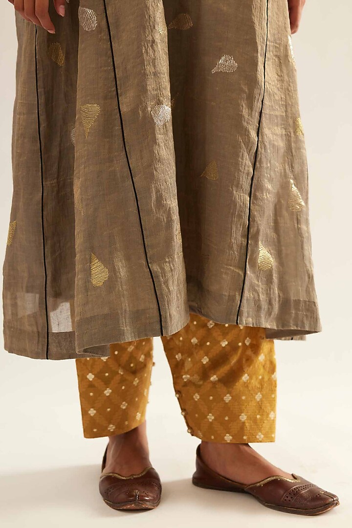 Charcoal Grey Chanderi Embroidered Kalidar Kurta Set by Sihali Jageer at Pernia's Pop Up Shop