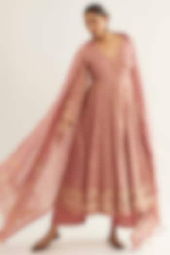 Pink Tissue Motif Embroidered Angrakha Set by Sihali Jageer at Pernia's Pop Up Shop