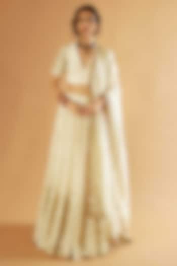 Ivory Pure Chanderi Gota Hand Embroidered Bridal Lehenga Set by Sihali Jageer at Pernia's Pop Up Shop