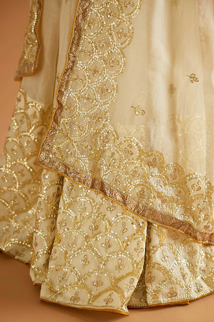 Ivory Pure Chanderi Gota Hand Embroidered Bridal Lehenga Set by Sihali Jageer at Pernia's Pop Up Shop
