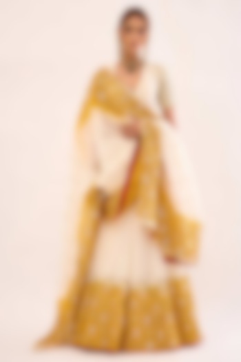 Off-White & Yellow Pure Chanderi Gota-Patti Embroidered Bridal Lehenga Set by Sihali Jageer at Pernia's Pop Up Shop