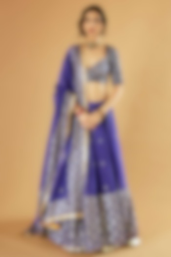 Blue Pure Chanderi Gota Embroidered Bridal Lehenga Set by Sihali Jageer at Pernia's Pop Up Shop