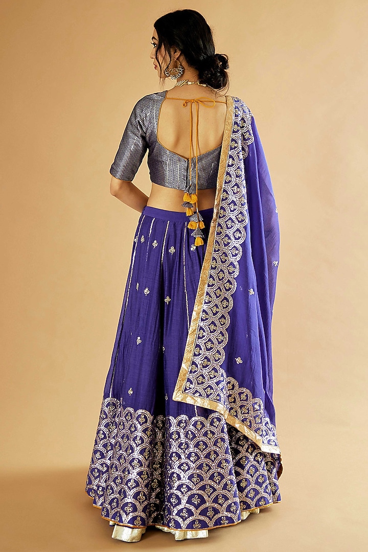Blue Pure Chanderi Gota Embroidered Bridal Lehenga Set by Sihali Jageer at Pernia's Pop Up Shop