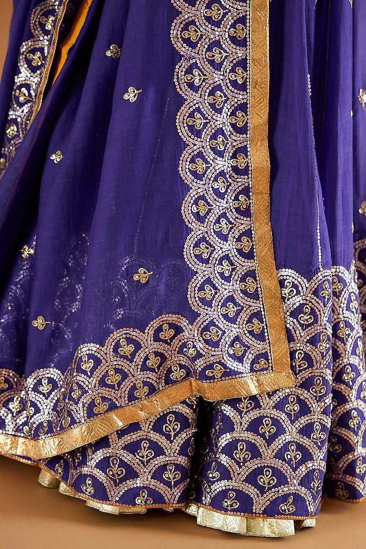 Blue Pure Chanderi Gota Embroidered Bridal Lehenga Set by Sihali Jageer at Pernia's Pop Up Shop