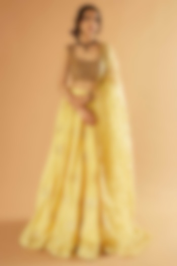 Lemon Yellow Pure Silk Boota Embroidered Wedding Lehenga Set by Sihali Jageer at Pernia's Pop Up Shop