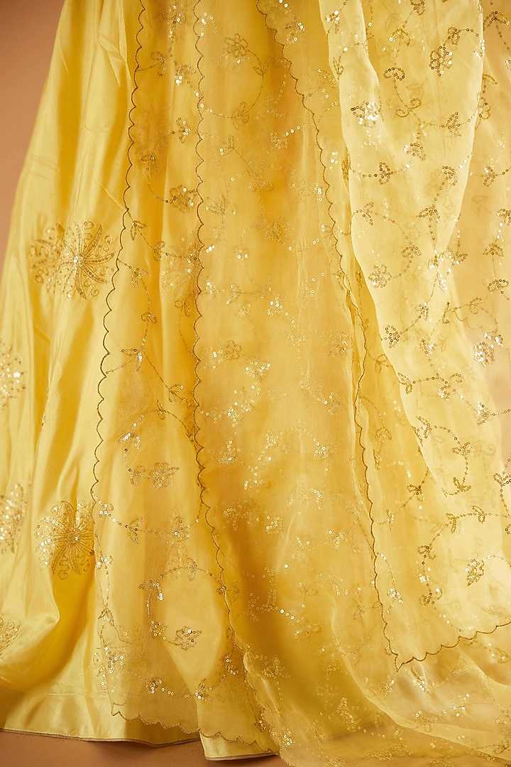Lemon Yellow Pure Silk Boota Embroidered Wedding Lehenga Set by Sihali Jageer at Pernia's Pop Up Shop