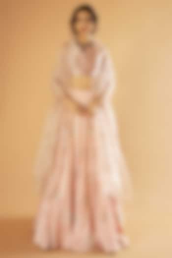 Onion Pink Pure Silk Jaal Embroidered Wedding Lehenga Set by Sihali Jageer at Pernia's Pop Up Shop