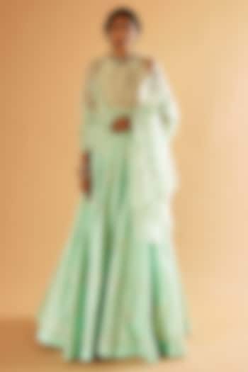 Sea Green Pure Silk Jaal Embroidered Wedding Lehenga Set by Sihali Jageer at Pernia's Pop Up Shop