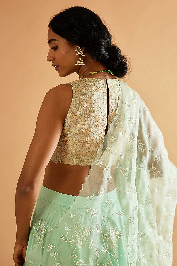 Sea Green Pure Silk Jaal Embroidered Wedding Lehenga Set by Sihali Jageer at Pernia's Pop Up Shop