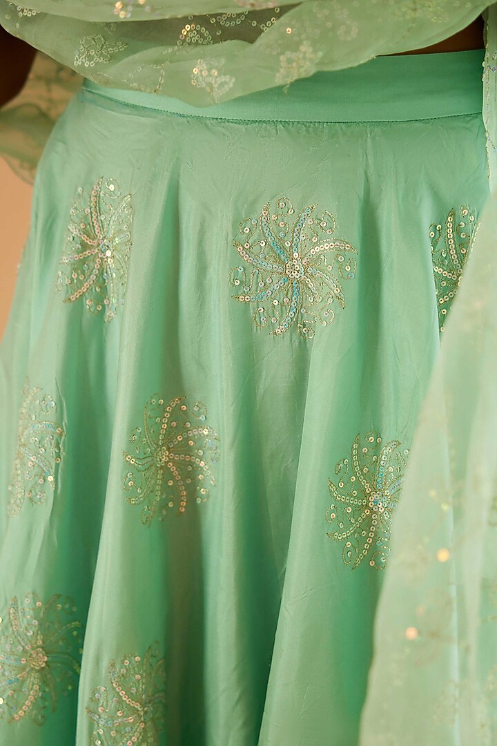 Sea Green Pure Silk Jaal Embroidered Wedding Lehenga Set by Sihali Jageer at Pernia's Pop Up Shop