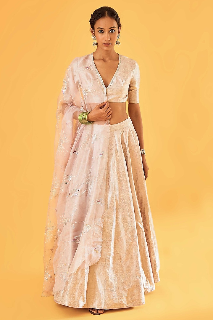 Mauve Pure Silk Jaal Hand Embroidered Bridal Lehenga Set by Sihali Jageer at Pernia's Pop Up Shop